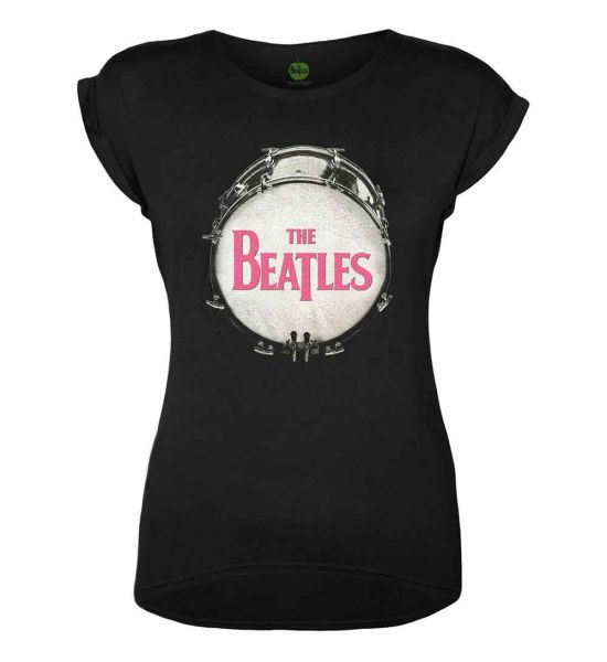 The Beatles: Drum (Embellished) - Ladies Black T-Shirt