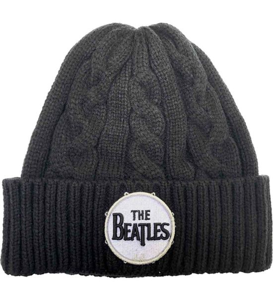 The Beatles: Drum Logo (Cable Knit) - Black Beanie Hat Preorder