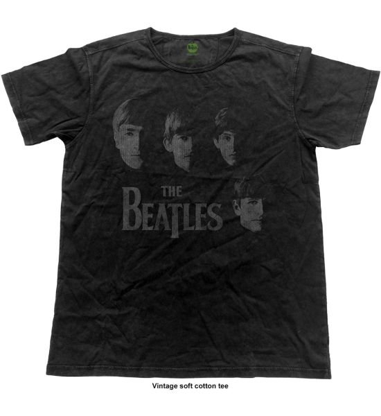 The Beatles: Faces - Vintage Black T-Shirt