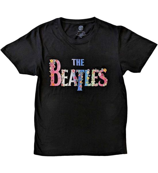 The Beatles: Floral Logo - Black T-Shirt