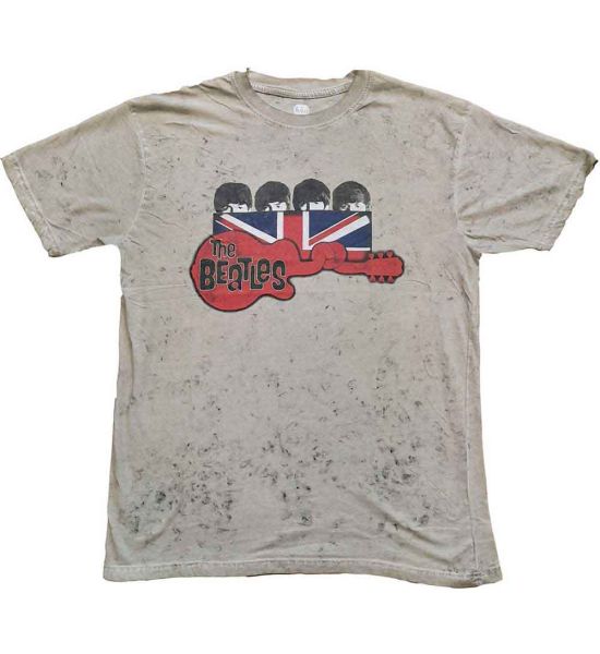 The Beatles: Guitar & Flag (Snow Wash, Dye Wash) - Sand T-Shirt