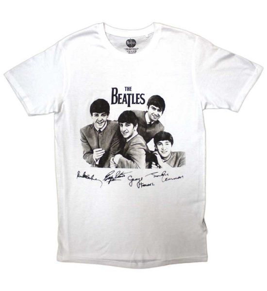 The Beatles: Mop Tops & Signatures - White T-Shirt