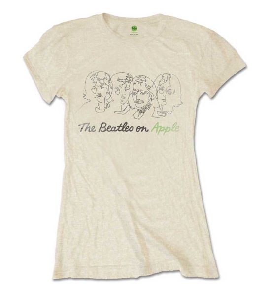 The Beatles: Outline Faces on Apple - Ladies Sand T-Shirt