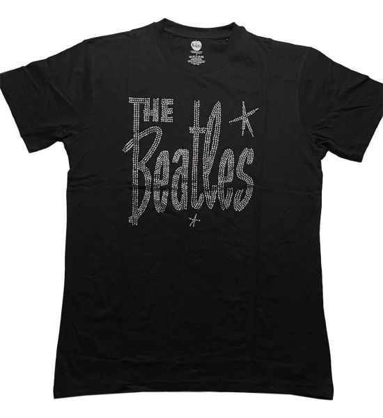 The Beatles: Retro Logo (Embellished) - Black T-Shirt