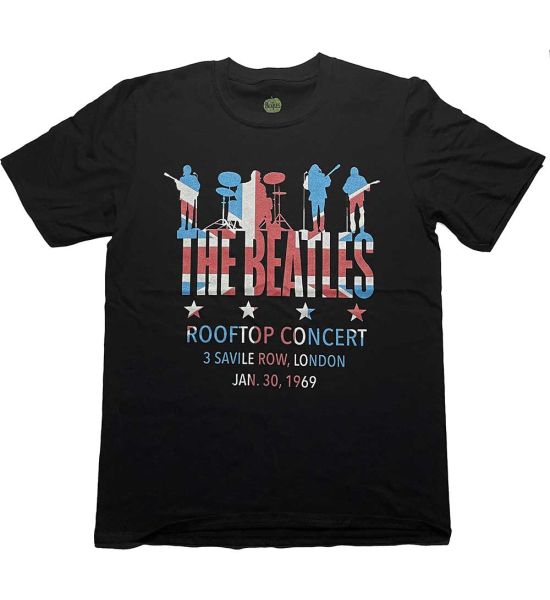 The Beatles: Rooftop Flag - Black T-Shirt