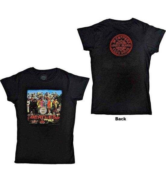 The Beatles: Sgt Pepper (Back Print) - Ladies Black T-Shirt