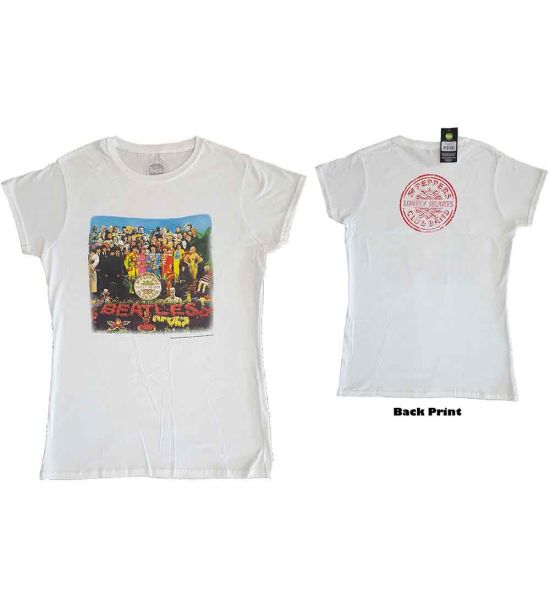 The Beatles: Sgt Pepper (Back Print) - Ladies White T-Shirt