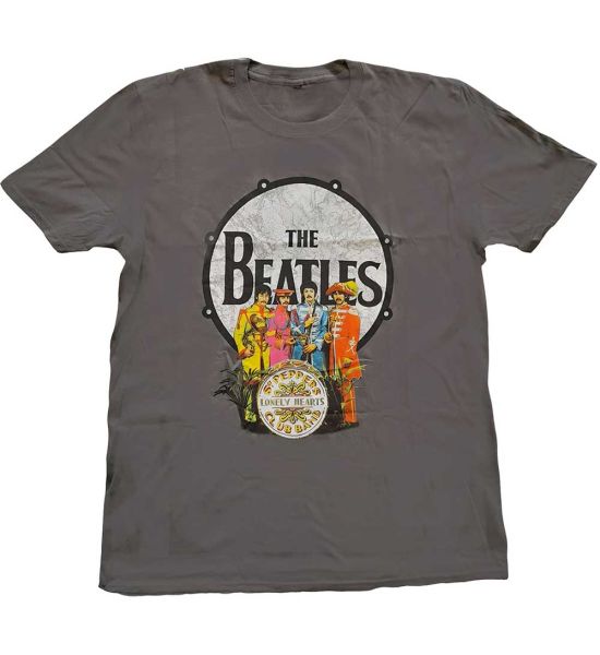 The Beatles: Sgt Pepper & Drum - Charcoal Grey T-Shirt