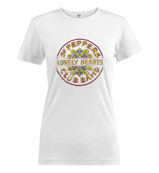 The Beatles: Sgt Pepper Drum Colour (Embellished) - Ladies White T-Shirt