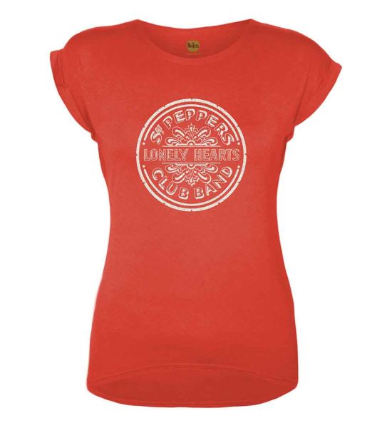 The Beatles: Sgt Pepper Drum (Embellished) - Ladies Red T-Shirt