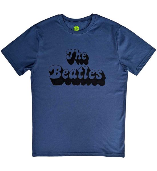 The Beatles: Text Logo Shadow - Denim Blue T-Shirt