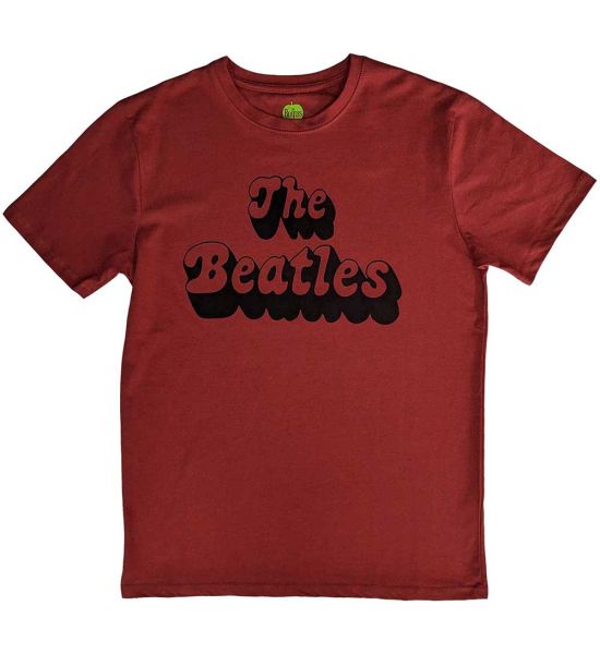 The Beatles: Text Logo Shadow - Red T-Shirt