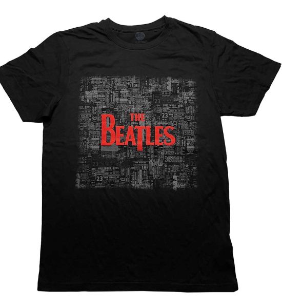 The Beatles: Tickets & Logo (Hi-Build, Puff Print) - Black T-Shirt