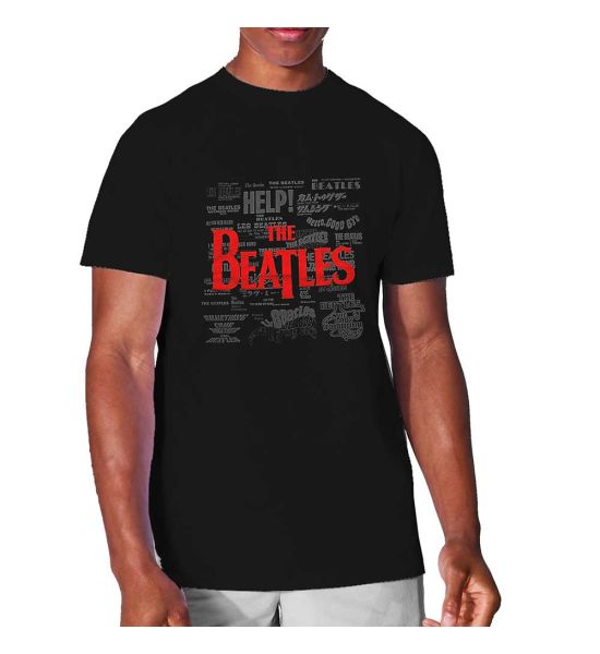 The Beatles: Titles & Logos (Hi-Build, Puff Print) - Black T-Shirt