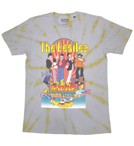 The Beatles: Yellow Submarine Band & Fish (Dip Dye, Dye Wash) - Grey T-Shirt