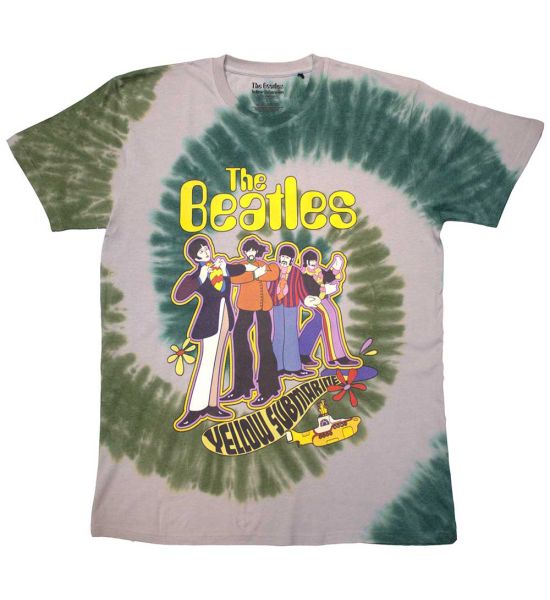 The Beatles: Yellow Submarine Band In Line (Dip Dye, Dye Wash) - White T-Shirt