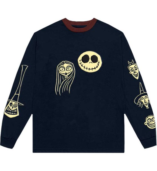 The Nightmare Before Christmas: Faces AOP (Puff Print, Embroidery, Sleeve Print) - Blue Long Sleeve T-Shirt