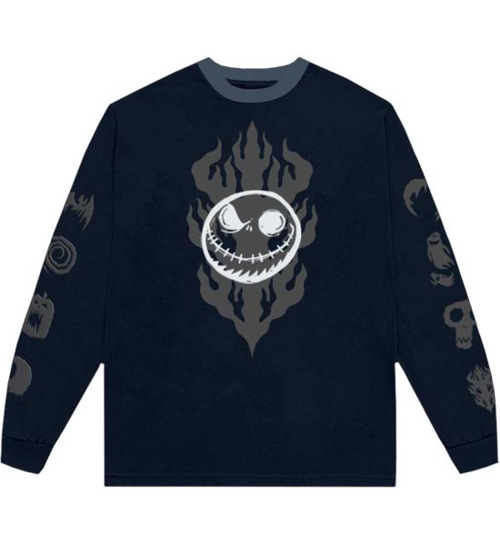 The Nightmare Before Christmas: Flaming Jack (Puff Print, Embroidery, Sleeve Print) - Blue Long Sleeve T-Shirt