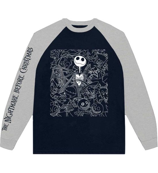 The Nightmare Before Christmas: Jack Crowd (Puff Print, Embroidery, Sleeve Print) - Blue,Grey Raglan T-Shirt