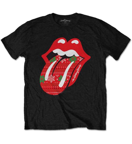 The Rolling Stones: Christmas Tongue - Black T-Shirt