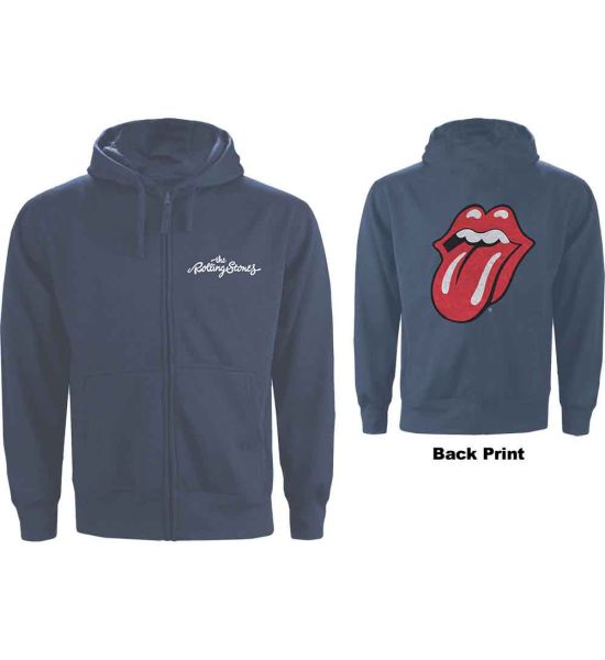 The Rolling Stones: Classic Tongue (Back Print) - Petrol Blue Zip-up Hoodie