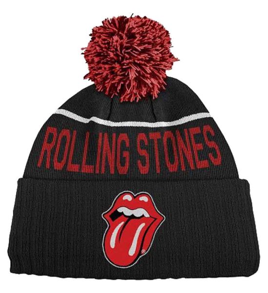 The Rolling Stones: Classic Tongue - Black Bobble Beanie Hat Preorder