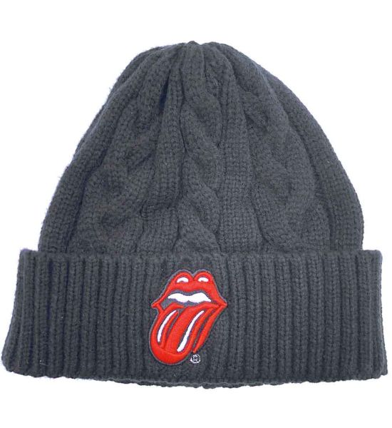 The Rolling Stones: Classic Tongue (Cable Knit) - Black Beanie Hat Preorder