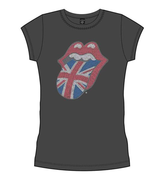 The Rolling Stones: Classic UK Tongue (Embellished) - Grey Ladies T-Shirt