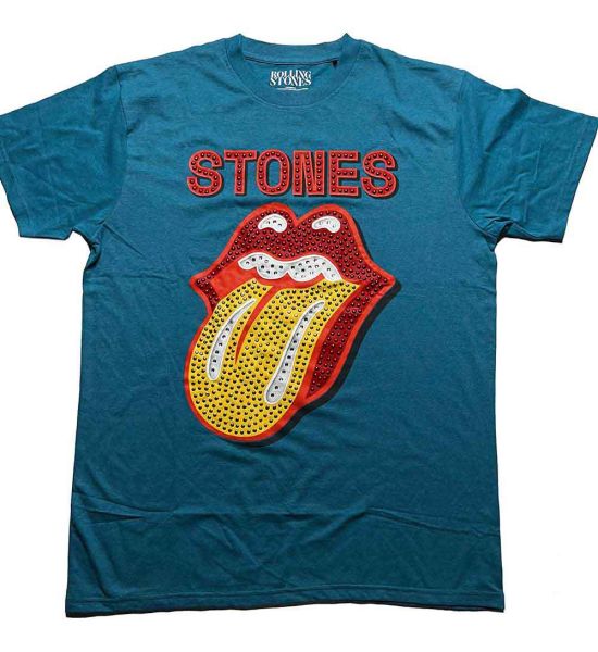 The Rolling Stones: Dia Tongue (Embellished) - Teal Blue T-Shirt