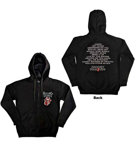 The Rolling Stones: Hackney Diamonds Tracklist (Back Print) - Black Zip-up Hoodie