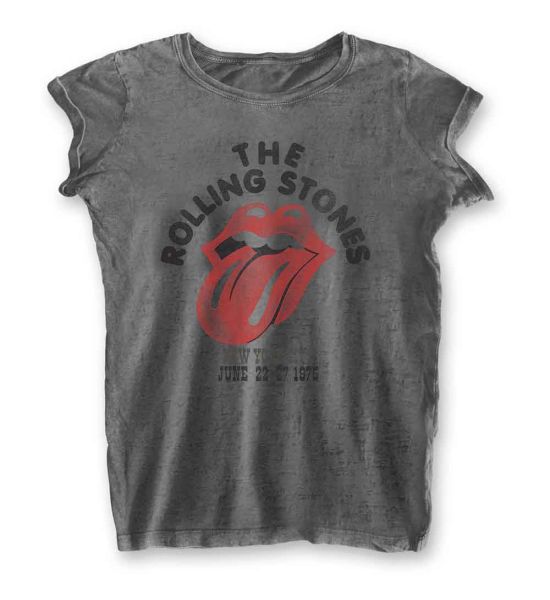 The Rolling Stones: New York City 75 (Burnout) - Ladies Charcoal Grey T-Shirt