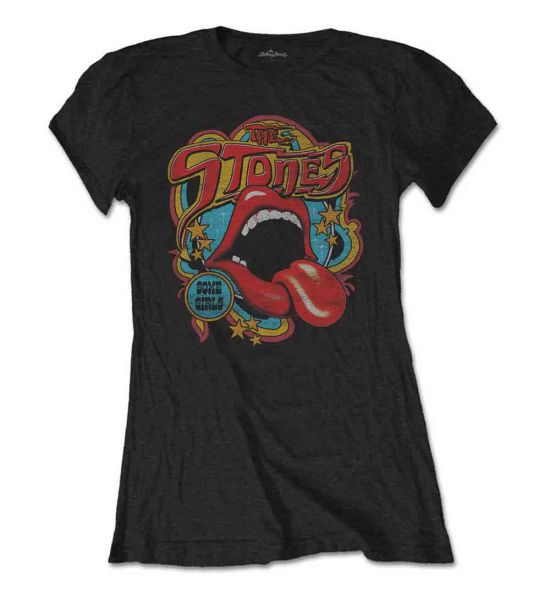 The Rolling Stones: Retro 70s Vibe - Ladies Black T-Shirt