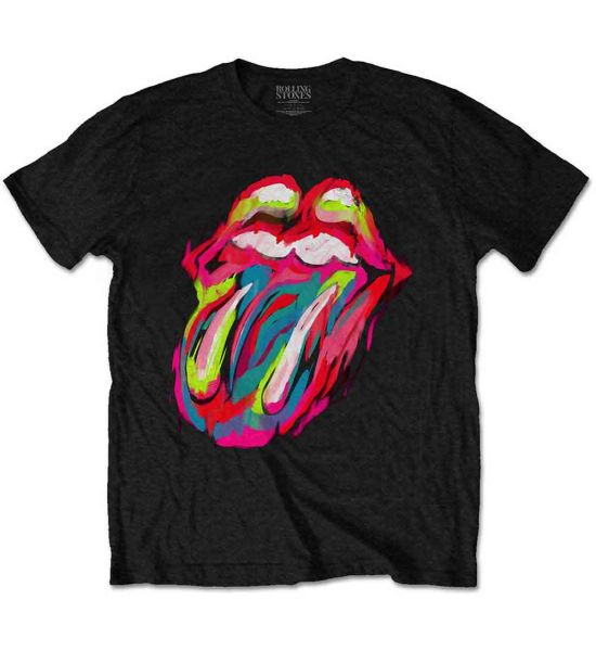 The Rolling Stones: Sixty Brushstroke Tongue - Black T-Shirt