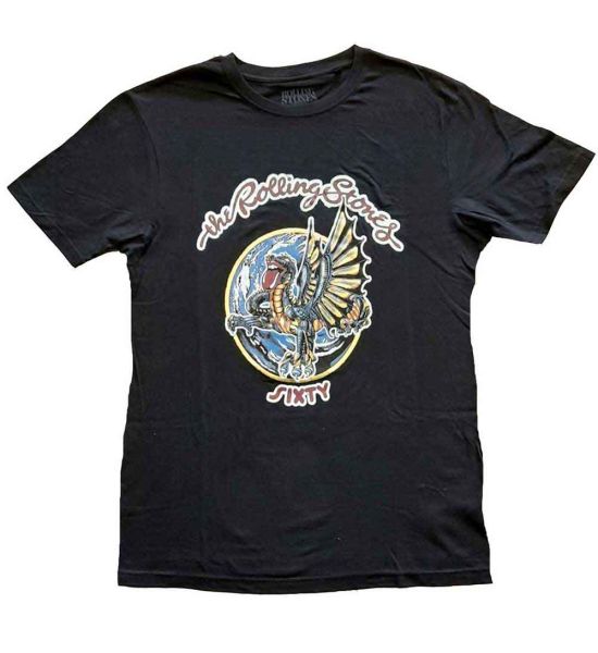 The Rolling Stones: Sixty Dragon Globe (Foiled) - Ladies Black T-Shirt