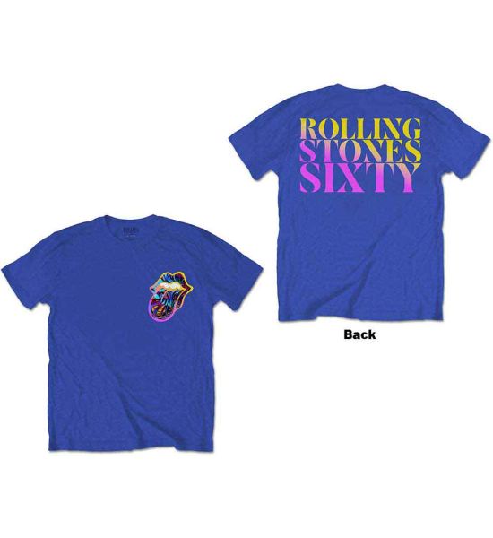 The Rolling Stones: Sixty Gradient Text (Back Print) - Royal Blue T-Shirt