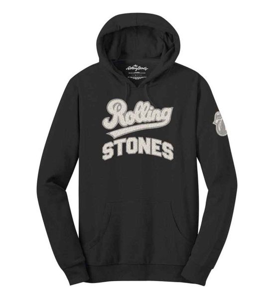 The Rolling Stones: Team Logo & Tongue (Applique) - Black Pullover Hoodie