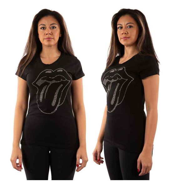 The Rolling Stones: Tongue (Embellished) - Ladies Black T-Shirt