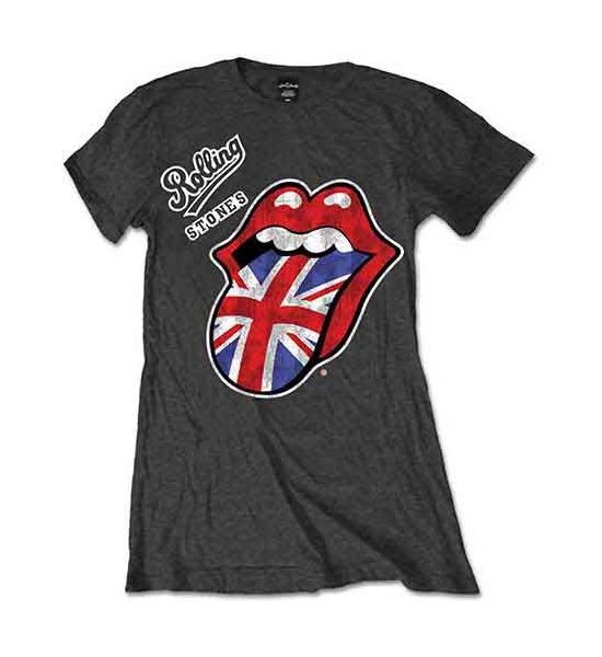 The Rolling Stones: Vintage British Tongue - Ladies Charcoal Grey T-Shirt