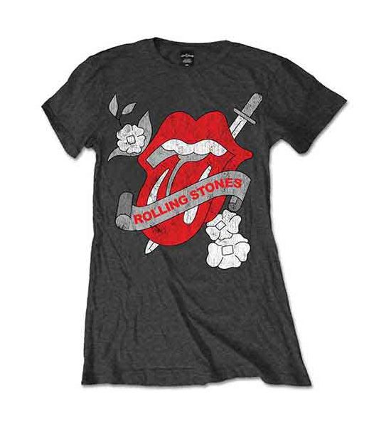 The Rolling Stones: Vintage Tattoo - Ladies Charcoal Grey T-Shirt