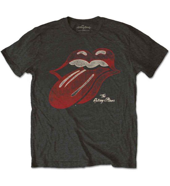 The Rolling Stones: Vintage Tongue Logo - Charcoal Grey T-Shirt