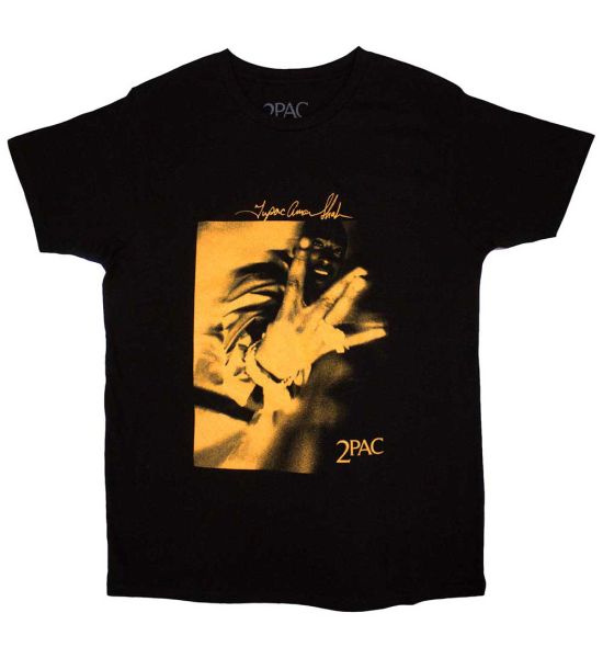 Tupac: Fingers Orange Tone - Black T-Shirt