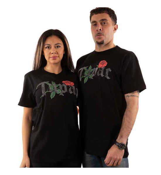 Tupac: Rose Logo (Embellished) - Black T-Shirt