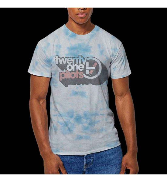 Twenty One Pilots: Vintage Block Holiday (Dip Dye, Dye Wash) - Light Blue & White Dye-wash T-Shirt