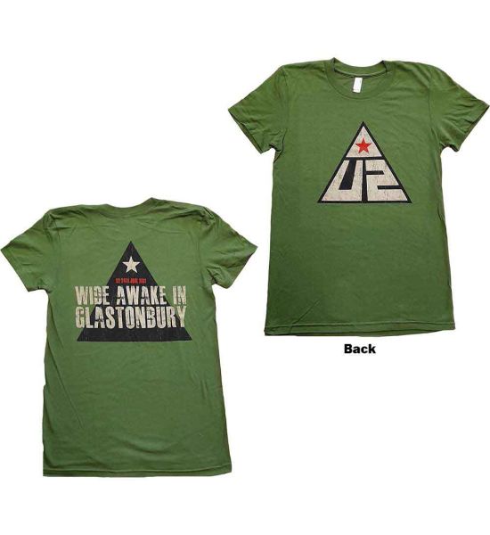 U2: Glastonbury 2011 Pyramid Stage (Back Print) - Ladies Green T-Shirt