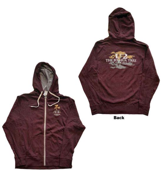 U2: Joshua Tree 2017 (Back Print) - Maroon Red Zip-up Hoodie